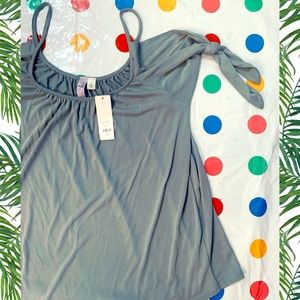 Francescas dark grey tie up cold shoulder top